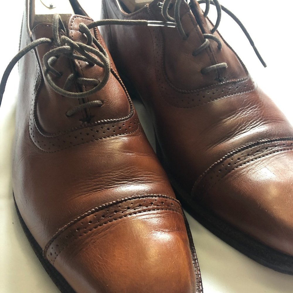Allen Edmonds Plain-toe Lace-up Oxford Shoes | Size 10.5 D | Color: Tan Leather